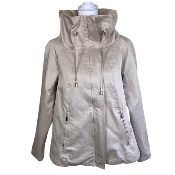 QVC Retro 60s Style A-line Swing Jacket Trenchcoat Full Zip Beige Twee Sz XS - Picture 1 of 14